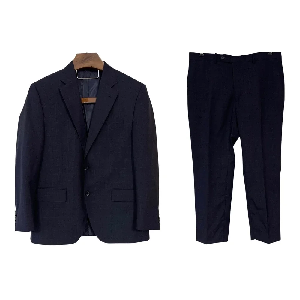 Peter Millar Mens Navy Blue Glen Plaid 100% Wool 2 Piece Suit Career Wedding 42S